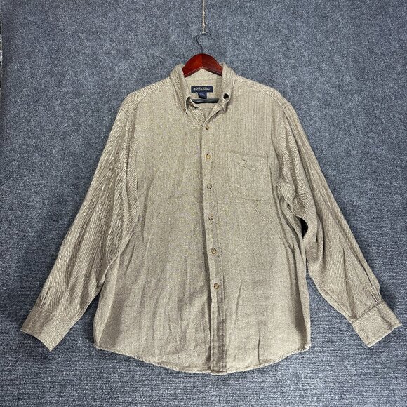 Brooks Brothers Shirt Mens Large Button Down Tan Cotton Herringbone Pocket - Picture 1 of 5